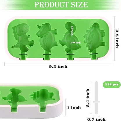 Sakolla 2 Pack Silicone Popsicle Molds with Sticks & Lid, 4-Cavity Mini Popsicle Molds for Kids - Cars, Ships, Train, Rocket and Dino Shapes (Green & Blue)
