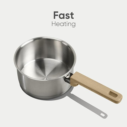 CAROTE 3.5Qt Stainless Steel Sauce Pan Set with Lid, 3-ply Base, Non-Toxic PTFE & PFOA Free Saucepan, Induction Cookware Set, Small Kitchen Pots, Stay-Cool Handles