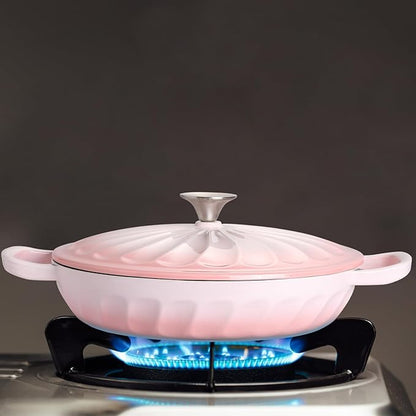 Enameled Cast Iron Braiser, 3.8 Quart Enamel Dutch Oven with Handles, Cast Iron Braiser Pan with Lid,Enameled Cookware (Pink)