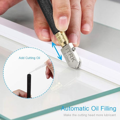 Glass Cutter 2mm-20mm, Upgrade Glass Cutter Tool, Pencil Style Oil Feed Carbide Tip for Glass Cutting/Tiles/Mirror/Mosaic.