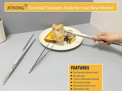 JETKONG 7 Inch Small Cooking Tweezers Mini Kitchen Food Tweezers Small Kitchen Tweezer Tongs
