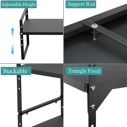 Expandable Kitchen Cabinet Shelf Organizers 3 Pack, Stackable Metal Pantry Storage Shelves Rack, Adjustable Counter Shelf for Cabinets, Countertop, Cupboard Organizers and Storage, Black