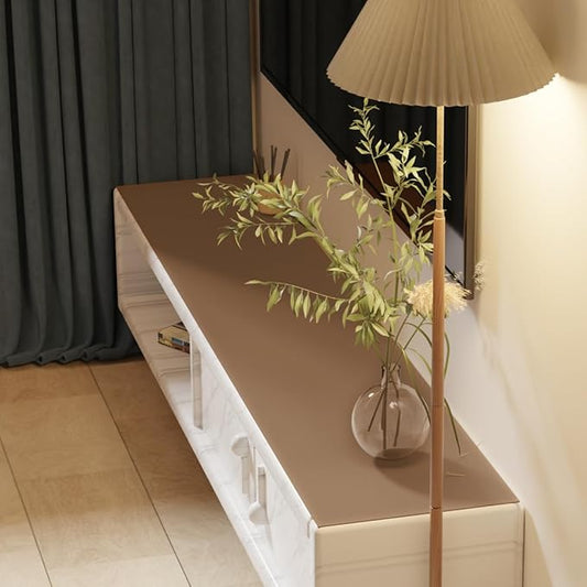 Leather Table Cover,1.8mm Thick,12x90 Inch Desk Cover,Dresser Cover Top,Dresser Protector Top,Dresser Cover,End Table Cover.(Mud Color+Champagne Gold,12x90)