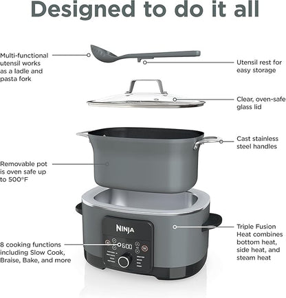 Ninja Foodi PossibleCooker PRO 14-in-1 8.5 Qt Multi-Cooker – Replaces 14 Tools, Nonstick Pot, Glass Lid & Integrated Spoon (Gray)