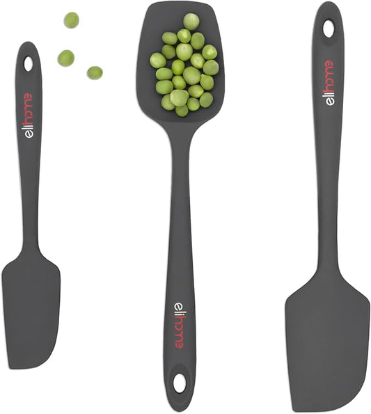 Elihome Chef Series 3 Piece Silicone Spatula Set - 600°F Heat Resistant Non Stick Rubber Kitchen Scraper Spatulas for Cooking, Baking, and Mixing – BPA Free and LFGB Certified Silicone (Grey)