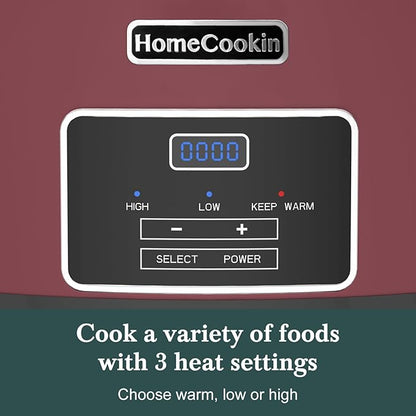 HOMECOOKIN 8-Quart Programmable Slow Cooker with Timer Keep Warm - Small Kitchen Appliance for Family Dinners - Serves 6+ People (Red Shell + White Ceramic Liner)
