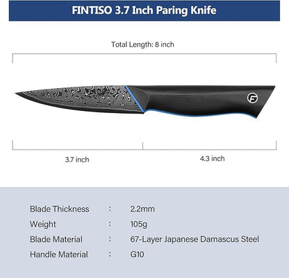 3.75 Inch Paring Knife, Fruit Knives with G10 Handle, 67-Layer Japanese Damascus Steel Forged Small Kitchen Knife, Ultra Sharp Knves with Exquisite Package
