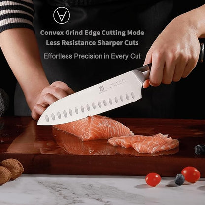 7 Inch Santoku Knife Sharp Knife Home Cooking Chef Gifts for Women Men: Sharp Kitchen Knife Ultra-Smooth Cutting Experience,All-Around Performance 50Cr15Mov Stainless Steel,Ergonomic Black Handle