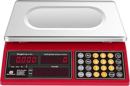 Price Computing Scale 66lb Digital Rechargeable Commercial Kitchen Weight for Produce Food Meat Fruit Vegetable with Dual Display, Give Change Function, 5 Direct Plus Included, Not for Trade