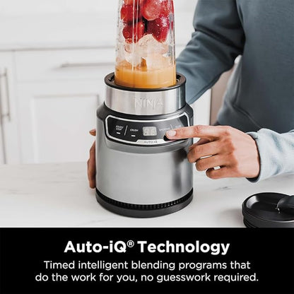 Ninja BN401 Nutri-Blender Pro with Auto-iQ, 1100W Motor (2) 24oz Cups (Renewed) Bundle with Deco Essentials Collapsable Water Bottle and 2 YR CPS Enhanced Protection Pack