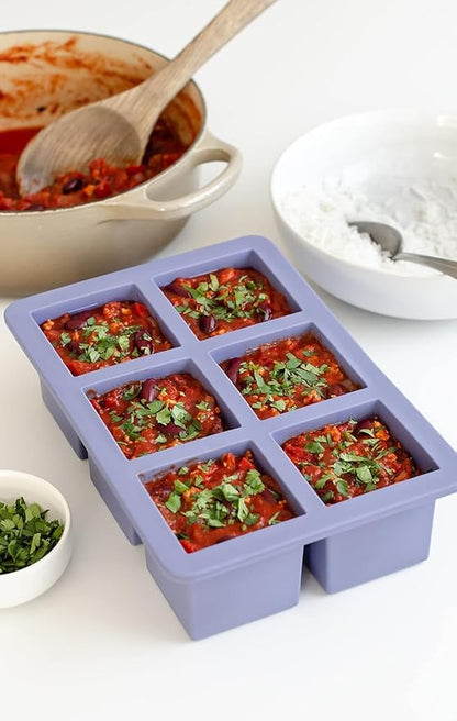 W&P Cup Cubes Silicone Freezer Tray with Lid, Blue, Makes 6 Perfect 1-Cup Portions, Freeze & Store Soup, Broth, Sauce, Leftovers, Dishwasher Safe