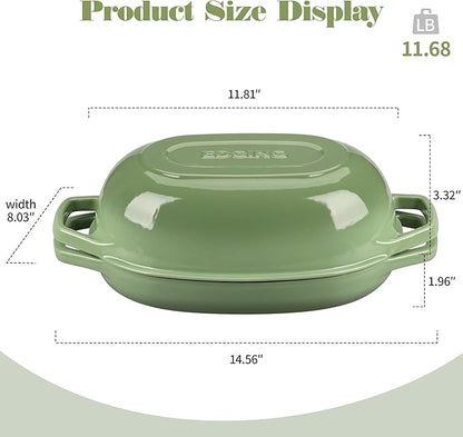 Enameled Cast Iron Oval Dutch Oven Pot with Lid, Dutch Oven for Sourdough Bread Baking, Oval Bread Pan, 5qt, Pistachio Green