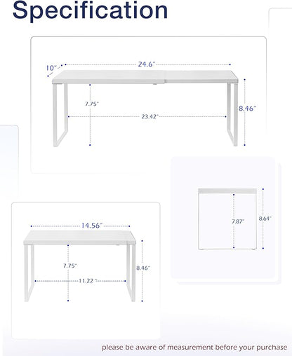 Nxconsu Cabinet Shelf Expandable Organizer Riser Rack for Kitchen Pantry Cupboard Under Sink Countertop Home Organization Extra Storage Space Saver Heavy Duty Metal Edgeless Design White Large