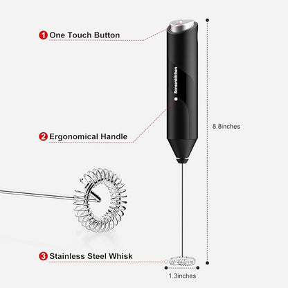Bonsenkitchen Electric Milk Frother Handheld, Portable Whisk Milk Foam Maker, Drink Mixer for Coffee, Matcha, Electric Stirrer Coffee Mixer, Battery Operated(Not Included)