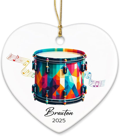Personalized Drum Xmas Ceramic Ornaments Gifts for Band Music, Drummer Ornament Keepsake 2025, Customized Name & Year Drum Instrument Lovers Ceramic Ornaments, Drumming Player Christmas Ornament Tree