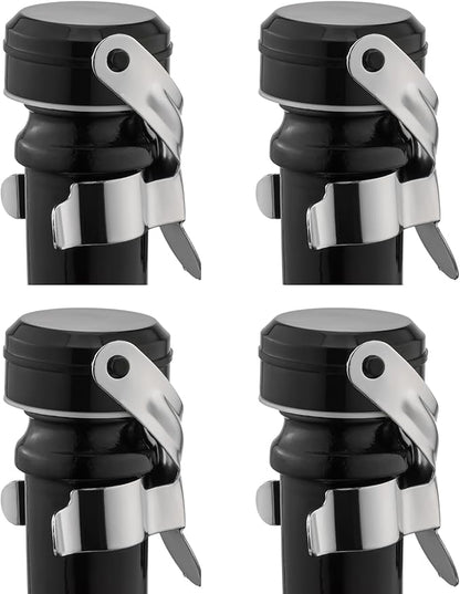 WOTOR Champagne&Wine Bottle Stoppers Stainless Steel with Food Grade Silicone, Leak Proof Keep Fresh Reusable Saver, Cork Suitable for Wine, Champagne, Cava, Prosecco and Sparkling (4 Pack Silver）