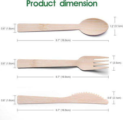 Bamboo Utensils - 70 Pack Individually Wrapped (6.7" 70 Forks 70 Knives 70 Napkins) Bamboo Cutlery Travel Set Disposable Compostable Biodegradable Fork Knife with Napkin for Camping/Wedding