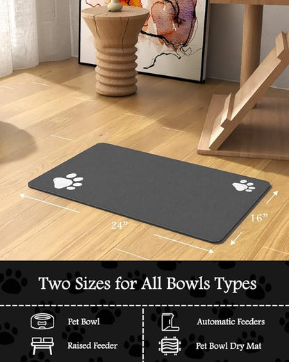 Pet Feeding Mat-Absorbent Dog Mat for Food and Water Bowl-No Stains Quick Dry Dispenser Mat-Dog Accessories Pet Supplies-Bowl for Messy Drinkers（Darkgrey,16"x24"