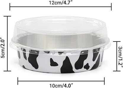 Beasea 4 Inch Mini Pie Tins with Lids, 100 Pack 8 Oz Disposable Tart Pie Pans Black White Aluminum Foil Tart Tins Round Muffin Container Mini Cheesecake Pan for Pie Tart Quiche