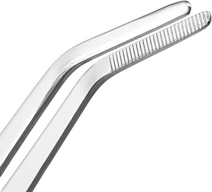 uxcell 10-Inch Stainless Steel Tweezers with Curved Serrated Tip Daily Garden Tool