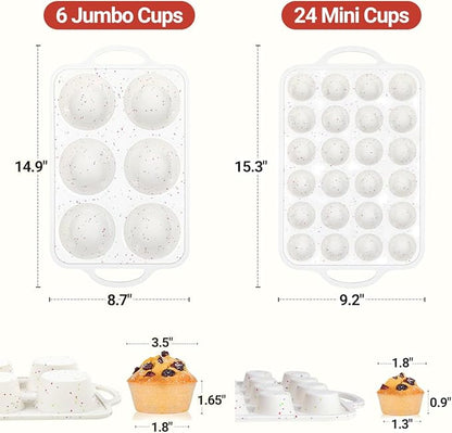 CAKETIME Silicone Muffin Pans for Baking, Metal Reinforced Frame Jumbo 6 Cups & Mini 24 Cups Cupcake Pan Nonstick Muffin Pan for Homemade Baking Easy to Handle