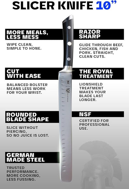 Dalstrong Slicing Carving Knife - 10 inch - Granton Edge - Gladiator Series Elite - Forged High-Carbon German Steel Kitchen Knife Gift- G10 Handle - w/Sheath - NSF Certified