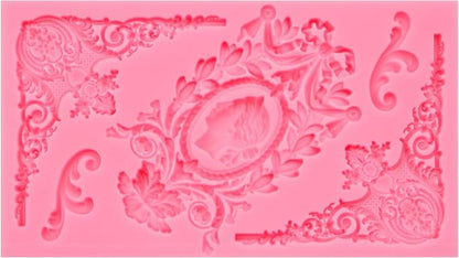 Vintage Baroque Frame Silicone Mold, Victorian Ornate Corner Decorative Mold for Cake Decorating, Pink