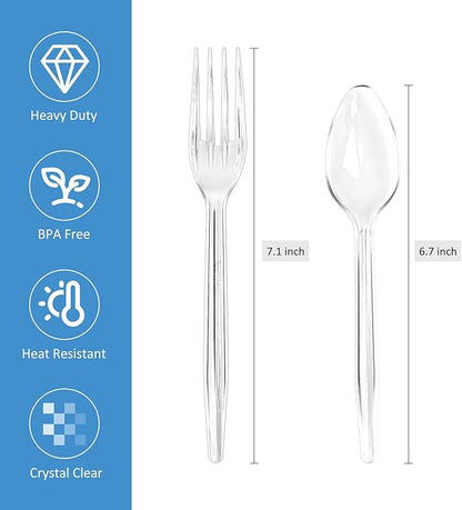 EcoDispose 100 Count Plastic Silverware, Heavy Duty Plastic 50 Forks & 50 Spoons Disposable Utensils Cutlery Set for Party Supplies