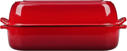 Enameled Cast Iron Loaf Pan with Lid, Dutch Oven Bread pan for Homemade Sourdough Bread Baking, 12.5x5.5 inch, 5qt, Red