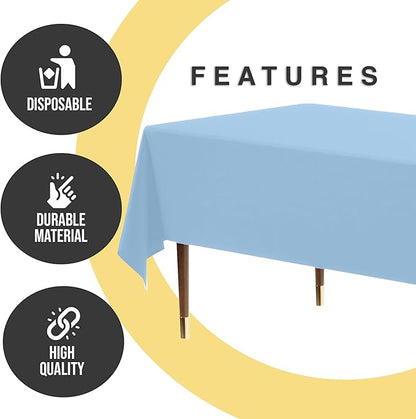 Party Solids 66% Thicker Premium Plastic Table Cloth Rectangle Table Cover 0.5 Mil 6 Pack Light Blue Table Cloth 54 Inch x 108 Inch Disposable Tablecloth Won't Tear Easily Like Cheap Thin Brands