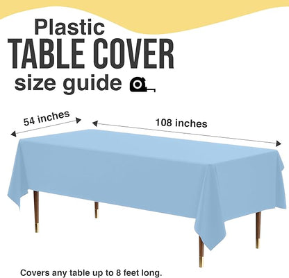 Party Solids 66% Thicker Premium Plastic Table Cloth Rectangle Table Cover 0.5 Mil 6 Pack Light Blue Table Cloth 54 Inch x 108 Inch Disposable Tablecloth Won't Tear Easily Like Cheap Thin Brands