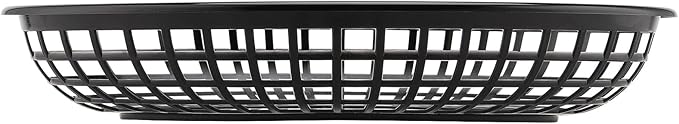 80 Pack 9x5.7x1.6 Inch Black Plastic Fast Food Baskets, Restaurant Serving Basket, Oval Fast Food Serving Baskets for Picnic, Deli Serving, Chicken, Burgers and Fries
