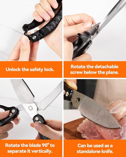 Brigii Kitchen Shear, Stainless Steel Heavy Duty Poultry Shears, Multi-Purpose Kitchen Scissors for Cutting Chicken, Fish, Seafood, and Vegetables-Black