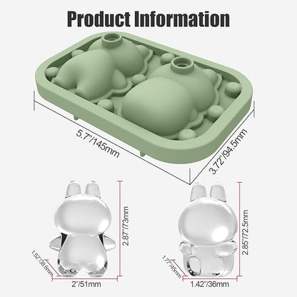 3D Rabbit Shapes Ice Cube Mold Silicone Large Ice Cube Molds 2.5 inch Animal Ice Cube Tray for Cocktails, Bourbon,Brandy, Whiskey Gifts for Men (Green)