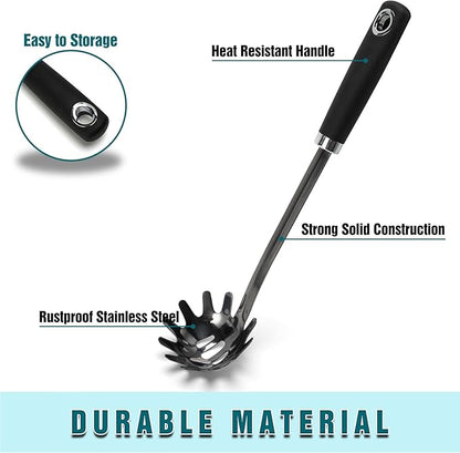 Stainless Steel Spaghetti Spoon - 12.6 Inch Pasta Spoon with Comfortable Grip Design -Metal Pasta Fork Pasta Server - Kitchen Gadgets Pasta Ladle Kitchen Tools