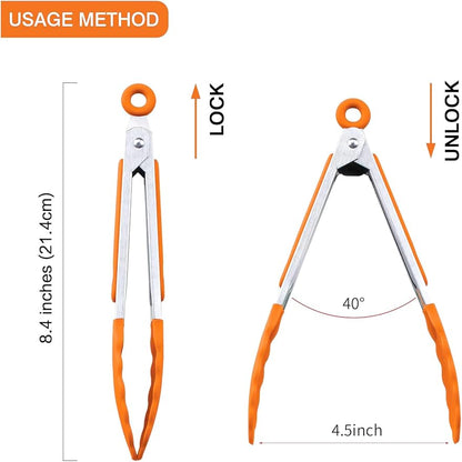 MSY BIGSUNNY 7 inch Serving Tongs With Silicone Tips for Food Grill, Salad, BBQ, Small Kitchen Food Tongs (Set of 3, White)