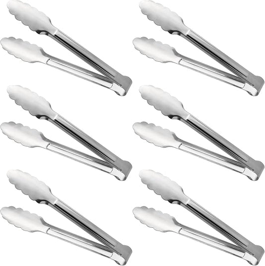 Serving Tongs, Stainless Steel Kitchen Cooking Food Buffet Salad Appetizer Tong 6 Pack 9 Inch