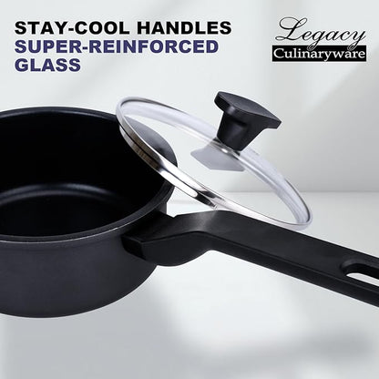 Nonstick Sauce Pan with Lid,1.5Qt & 2Qt Set, PFOA Free,Kitchen Pots Induction Pot,Black