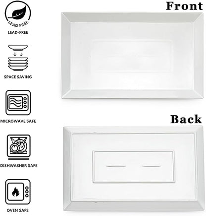 MIECOO Large Serving Platters, 18.5" x 11.5" White Serving Trays Set, Rectangular Porcelain Plates for Party, Wedding, Birthday, Entertaining, Food, Appetizer, Fruit, Sushi, Dessert, Set of 2