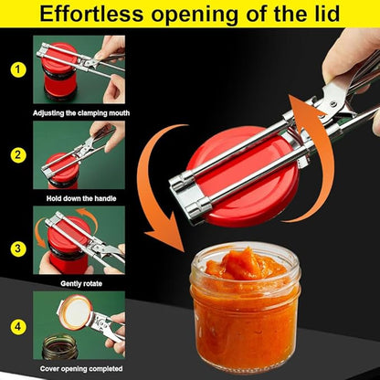 Adjustable Stainless Steel Jar Opener, 2026 New Multifunctional Stainless Steel Can Opener, Jar Lid Opener for Weak Hands, Jar Lid Gripper Bottle Opener Kitchen Accessories (1)