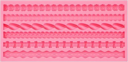 Hemp Rope Knot Silicone Molds, Knitting Bead Pearl Cake Border Chocolate Molds, Spiral Wave Pattern Shaped Fondant Molds for Cake Decoration Cupcake Topper Gum Paste Clay Resin(6 Cavity)