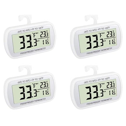 Waterproof Refrigerator Fridge Thermometer, Digital Freezer Room Thermometer, Max/Min Record Function Large LCD Screen and Magnetic Back for Kitchen, Home, Restaurants (4 Pack)