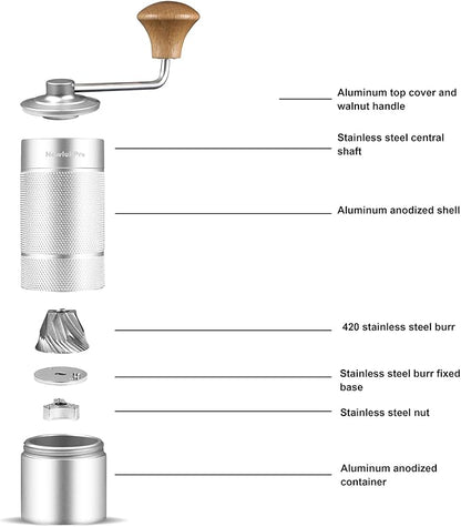 M6 Manual Coffee Grinder,Conical Hexagonal Burr & Double Bearings for Smooth Grinding,Designed for Espresso Pour Over French Press,25g Capacity,Compact & Portable,Gifts for Coffee Lovers