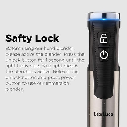 Liebe&Lecker Immersion Blender Cordless Handheld, 3 in 1 Cordless Hand Blender, 8 Speed Cordless Immersion Blender, Wireless Handheld Portable Mixer with Whisk Milk Frother for Soup Smoothie