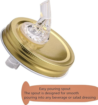 Mason jar pour spout. Free Flow Mason Jar Pour Spout, Mason Jar Regular Spout Dispenser For Any Liquid. Leakproof, Gold (2-Pack + 2 Black Lids)
