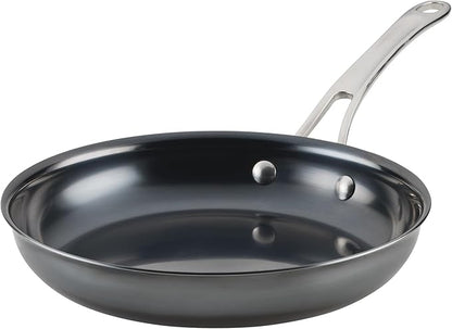 Anolon Everlast N2 Carbon Steel Frying Pan/Skillet with Helper Handle, Compatible with All Cooktops, Metal Utensil Safe, 10 Inch Open Fry Pan - Black