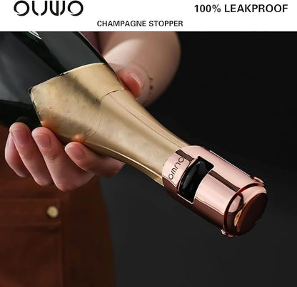 Champagne Sealer Stopper 6 Pack Stainless Steel Sparkling Wine Bottle Stoppers，Leak-Proof Bubble Retaining Saver，Suitable for Champagne Prosecco Cava and Sparkling (Rosegold)