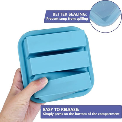 1/2-Cup Silicone Freezer Tray with Lid 2 Pack Soup Freezer Molds Food Freezing Container Make 6 Perfect Soups, Broths, Stews, Sauces, Curries
