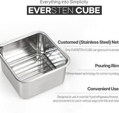 CuBE Medium 2PCS Set 1000ml 650ml Stainless Steel Food Storage Containers With Lids and a Net Kitchen Appliances Dishwasher Safe Premium South Korea