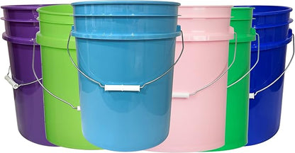 House Naturals 5 Gallon Food Storage Grade Plastic Bucket - Made in USA (Pack of 6 Color Buckets)